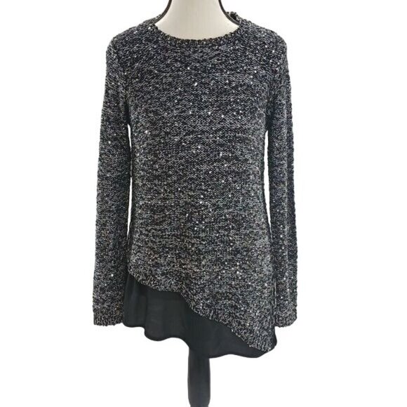 Apt 9 Sweater Black Sequins Asymmetrical Special Occasion Womens Size Small - Picture 1 of 7